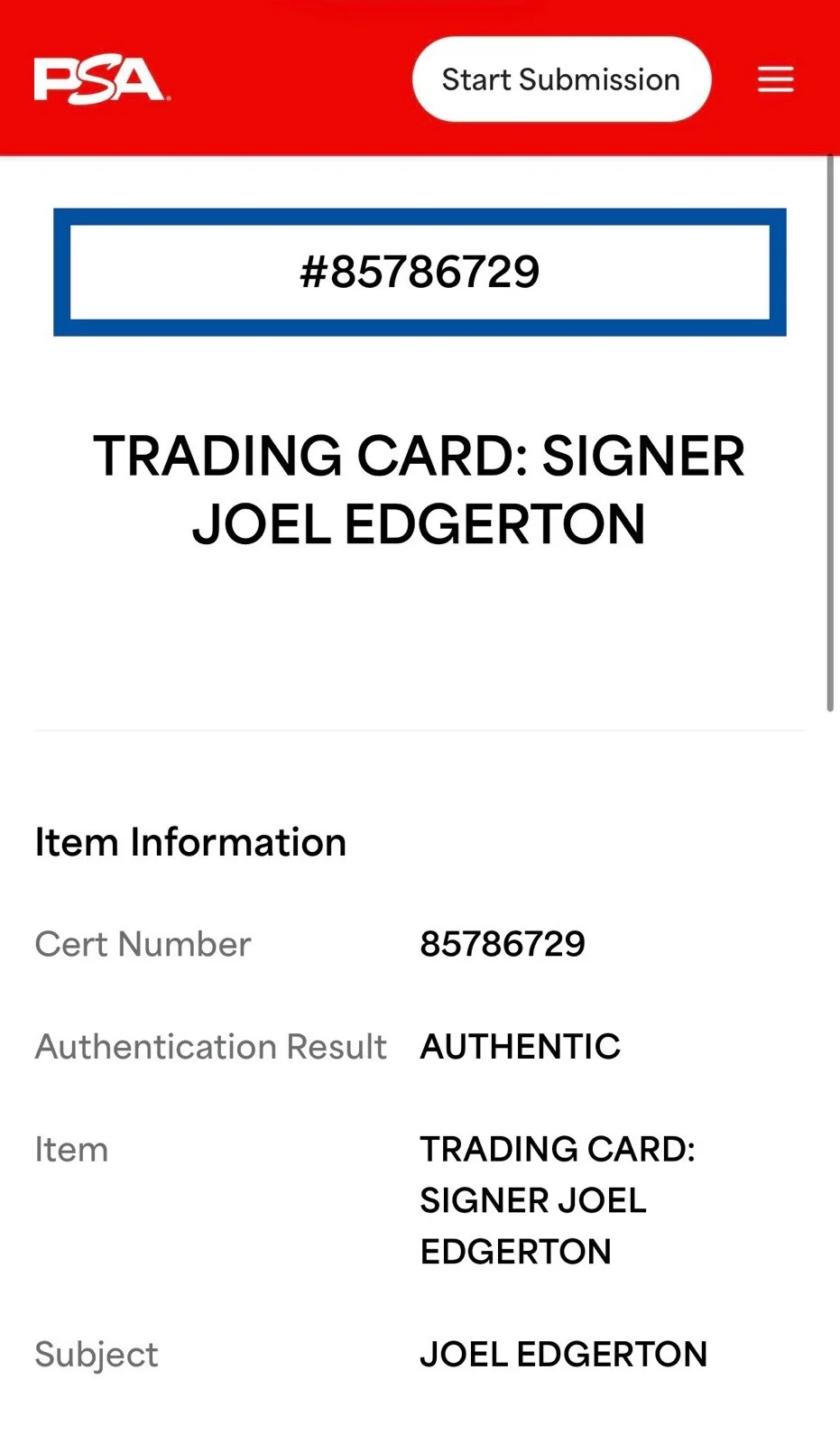Joel Edgerton — Joel Edgerton Signed Topps Star Wars Hyperspace Owen Lars Purple 38/99 Card PSA, image 3