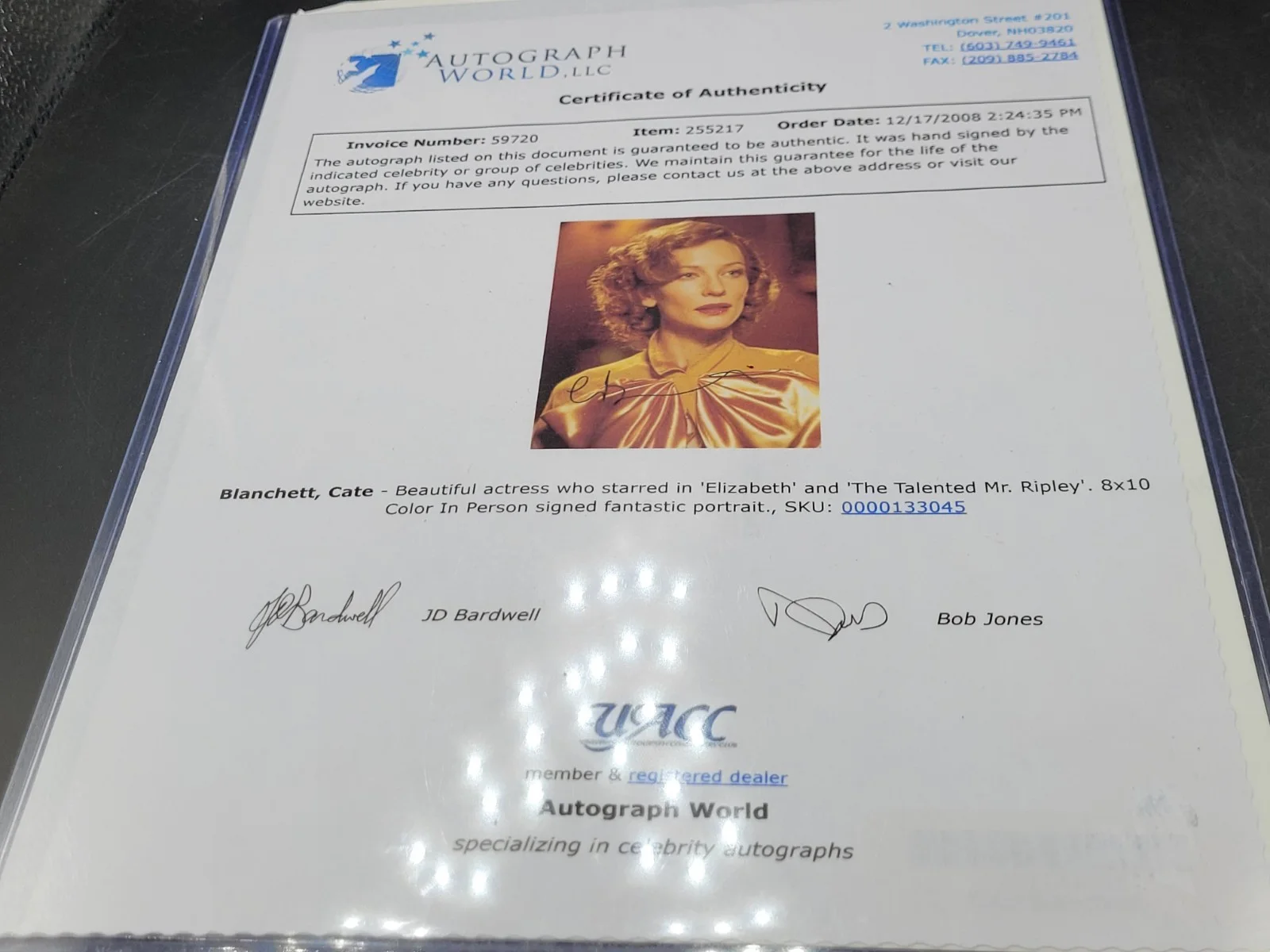 Cate Blanchett — Cate Blanchett Signed 8x10 Photo Autograph World COA JD Bardwell Authenticated, image 2