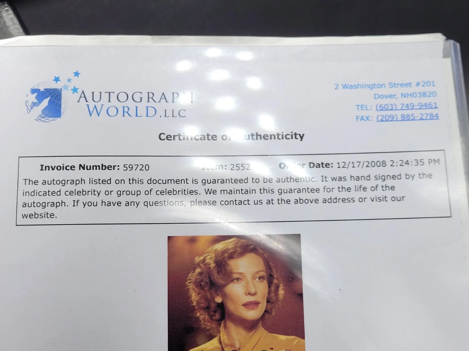Cate Blanchett — Cate Blanchett Signed 8x10 Photo Autograph World COA JD Bardwell Authenticated, image 4