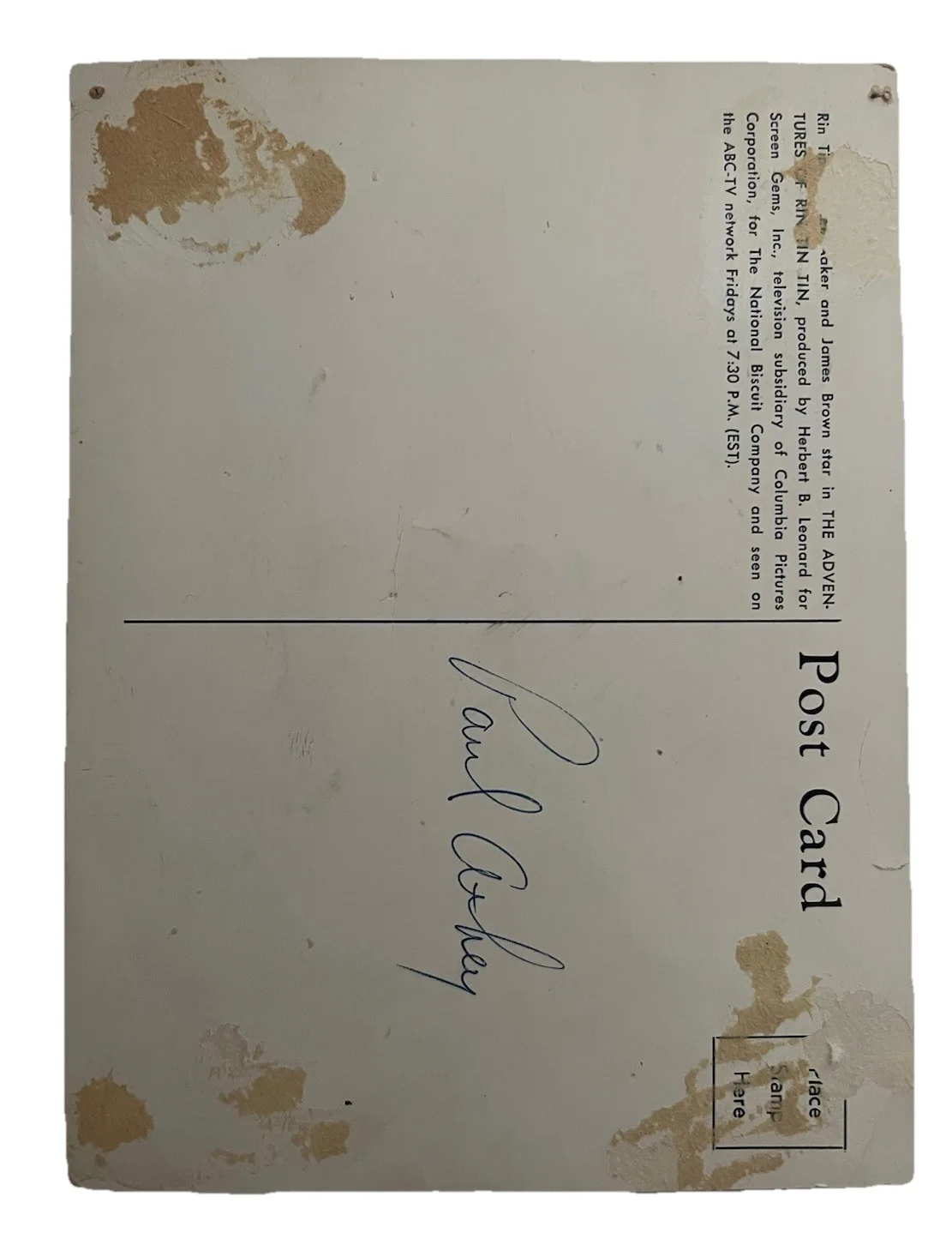 James Brown — Adventures of Rin Tin Tin James Brown Autographed Publicity Postcard 1950’s, изображение 2