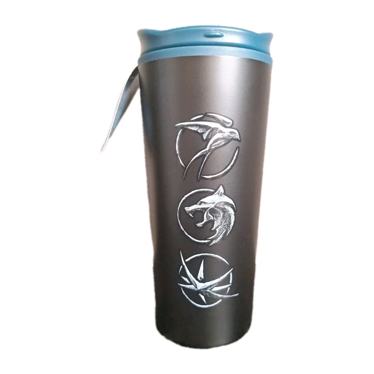 The Witcher The Wolf Sigil Metal Travel Mug Coffee Cup with Lid Black 450ml New, image 2