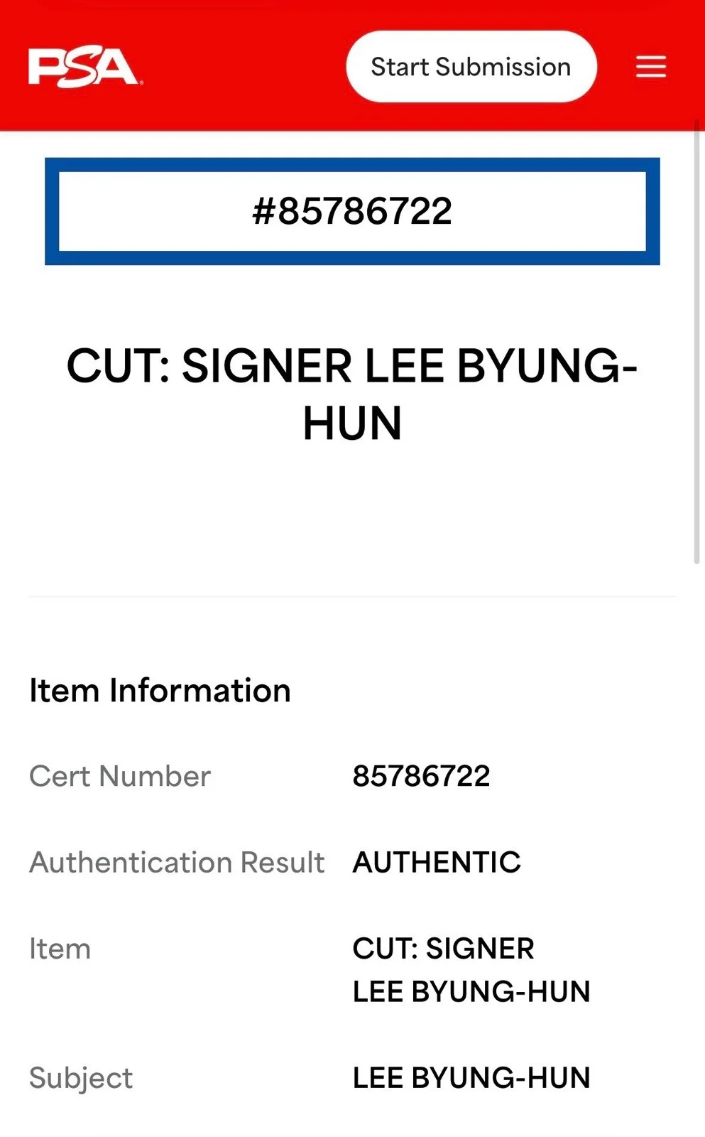 Lee Byung-hun — Lee Byung-hun Front Man Autograph Signed Squid Games Invitation Card PSA Slab, image 4