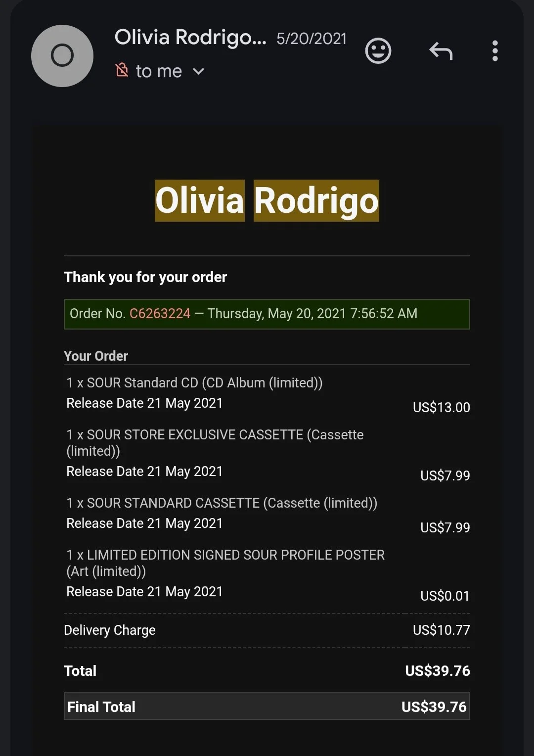 Olivia Rodrigo Hand SIGNED AUTOGRAPHED Sour hair 12x12 poster UK exclusive # 1, изображение 3