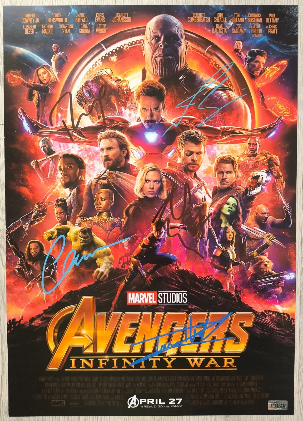 Robert Downey Jr, Tom Holland, Josh Brolin, Scarlett Johansson, Evans — Autograph Robert Downey Jr, Holland, Brolin, Johansson, Evans Signed 11x17