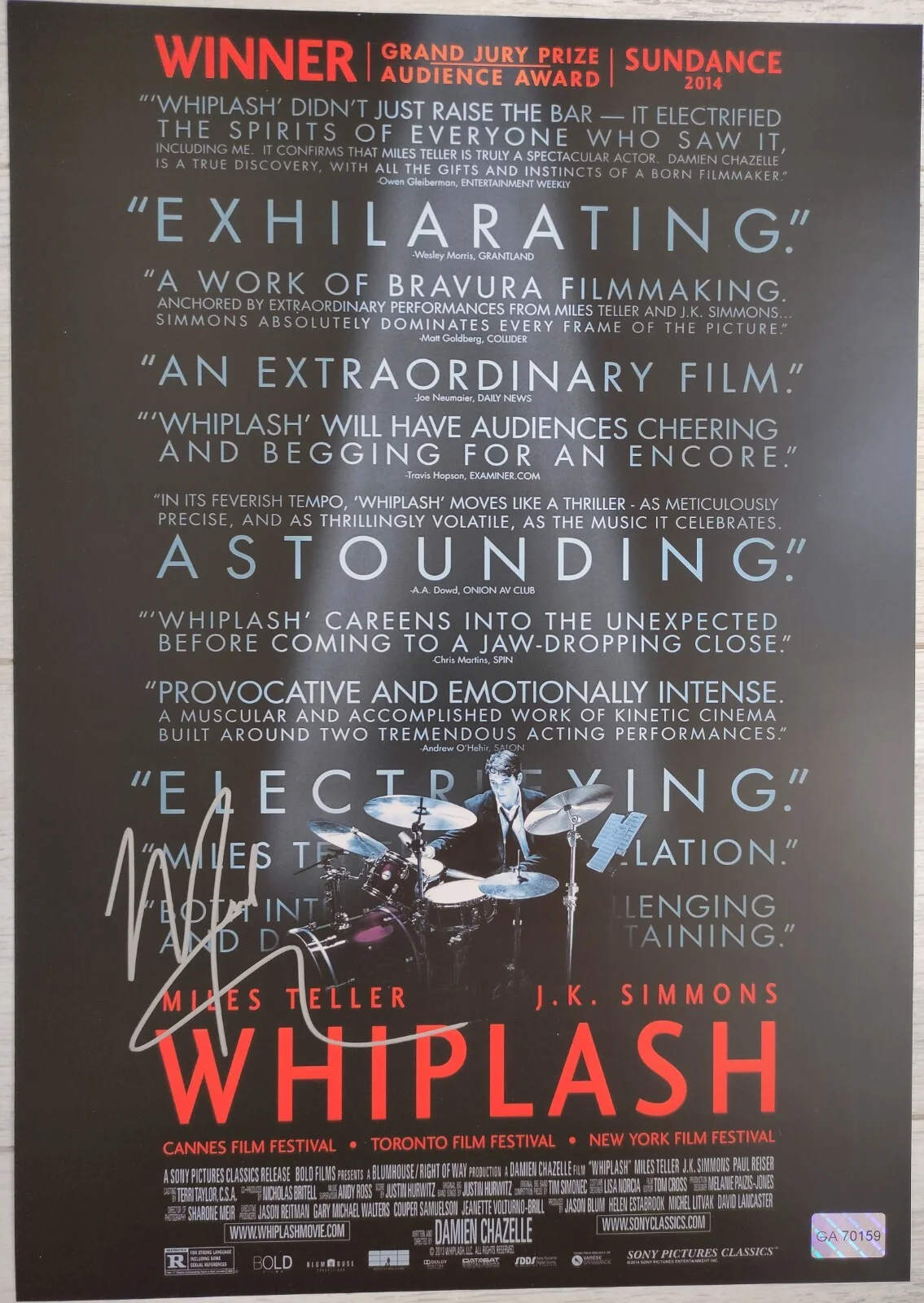 Miles Teller — Autograph Miles Teller Signed 11x17 Poster ( Whiplash )