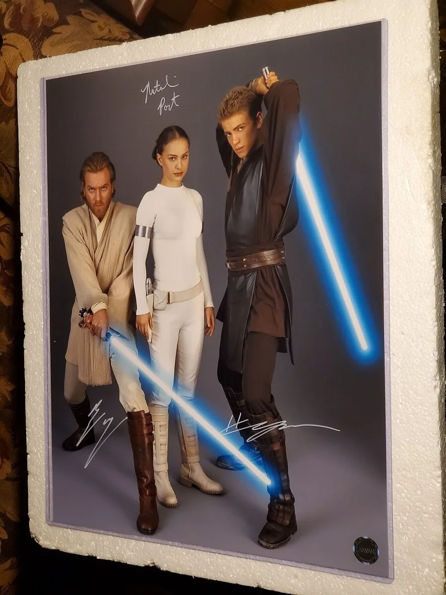 Natalie Portman, Hayden Christensen, & Ewan McGregor — Ewan McGregor Natalie Portman Hayden Christensen signed 16 x 20 SWAU Star Wars