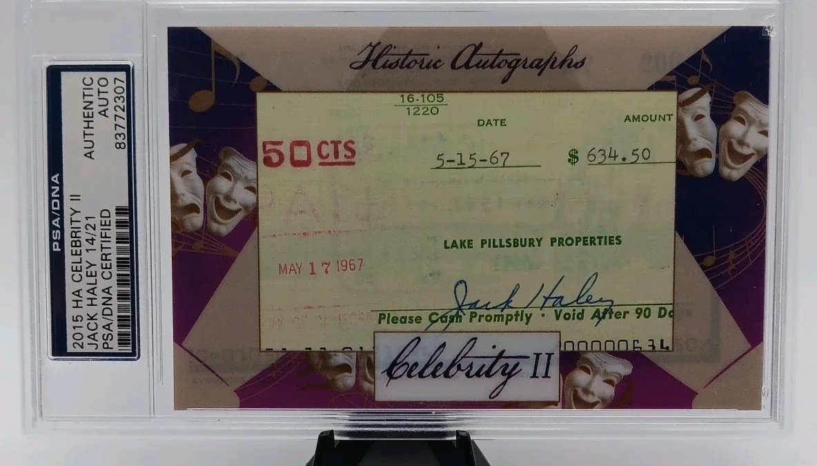 Jack Haley — Jack Haley Signed Check PSA DNA Autograph Wizard Of Oz Movie Tin Man Authentic 2