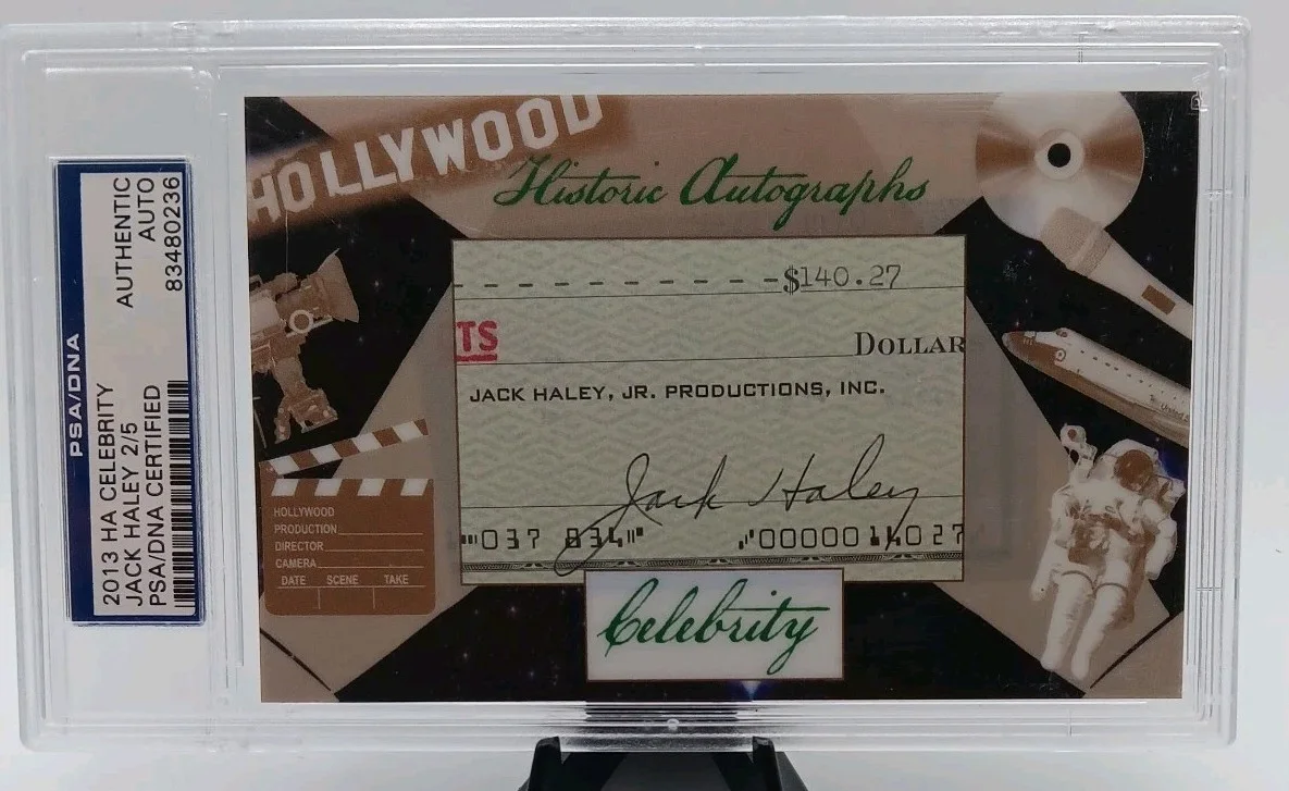 Jack Haley — Jack Haley Signed Check PSA DNA Slabbed Wizard Of Oz Movie Tin Man Authentic 1