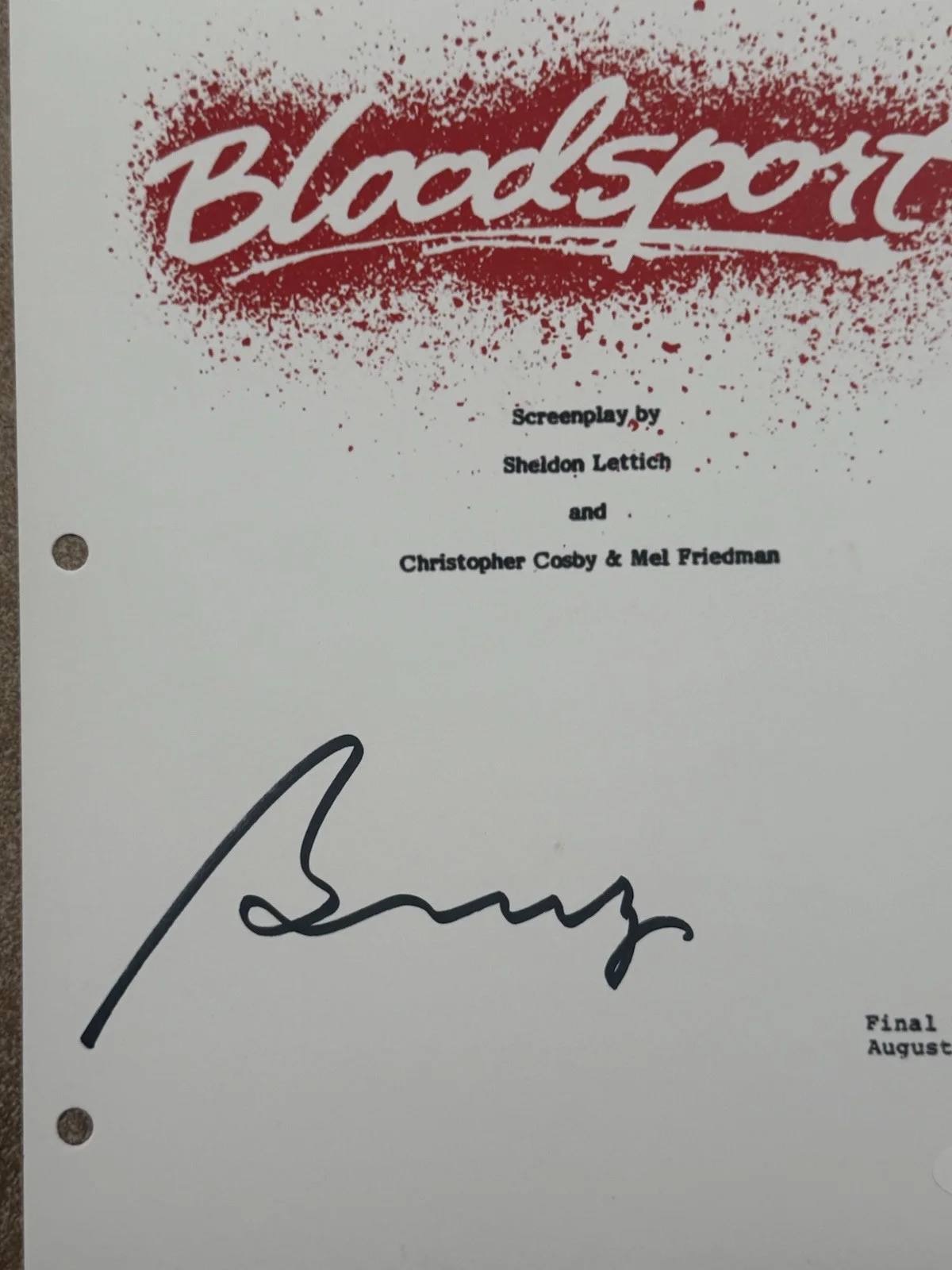 Bolo Yeung — Bolo Yeung Blood sport Signed Script Cover JSA 8.5 X 11.5, image 2