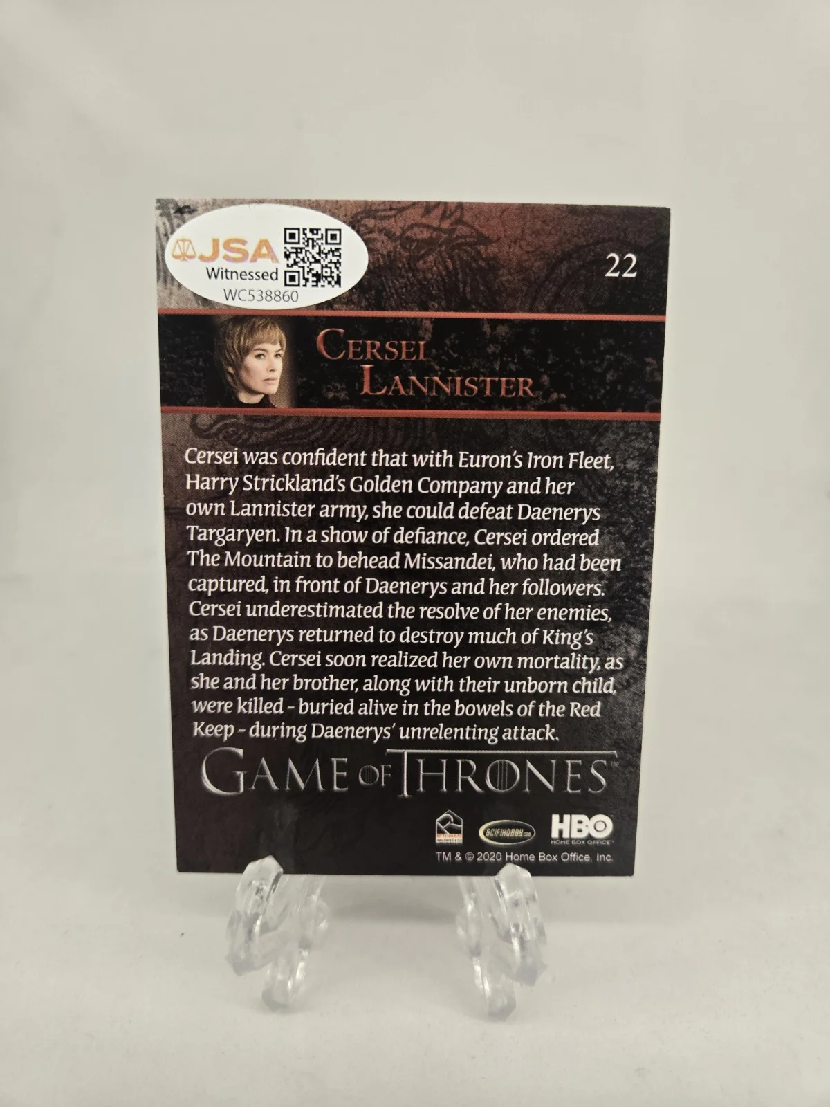 Lena Headey — Lena Headey SIGNED 2020 Game of Thrones Cersei Lannister Card! JSA WITNESS COA, изображение 3