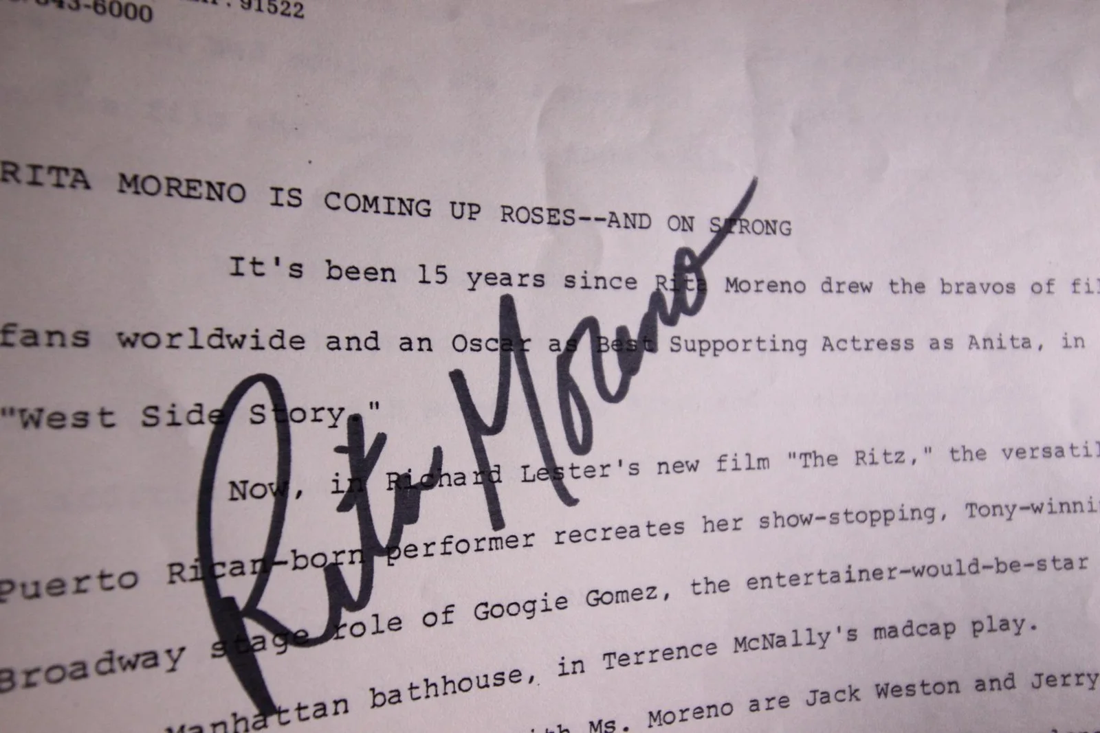 Rita Moreno — RITA MORENO (SINGIN' IN THE RAIN~WET SIDE STORY) AUTOGRAPH PRESS SHEET~, изображение 2