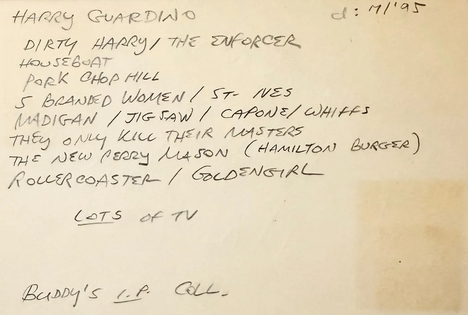Harry Guardino — HARRY GUARDINO Autograph Signed 4x6 INDEX CARD The Enforcer Dirty Harry CAPONE, изображение 2