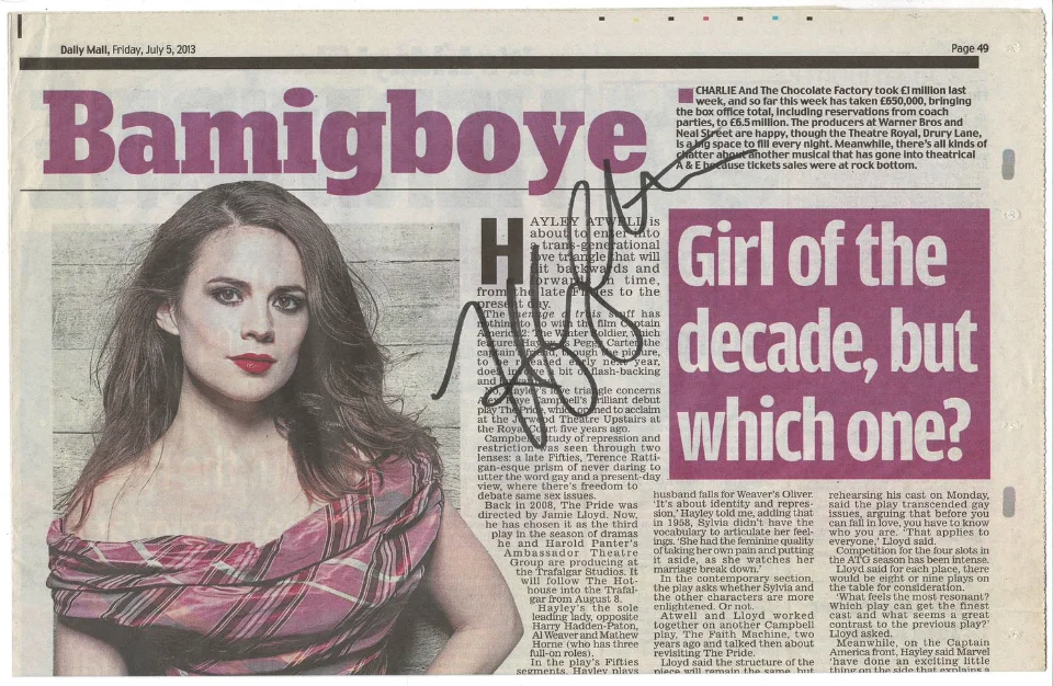 Hayley Atwell — Hayley Atwell Agent Carter Autographed Signed Newspaper Photo AMCo COA 22820