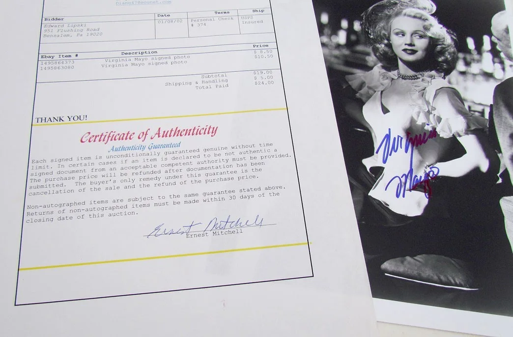 VIRGINIA MAYO SIGNED PHOTO AUTOGRAPHED 8 by 10" American actress w/ COA, image 2