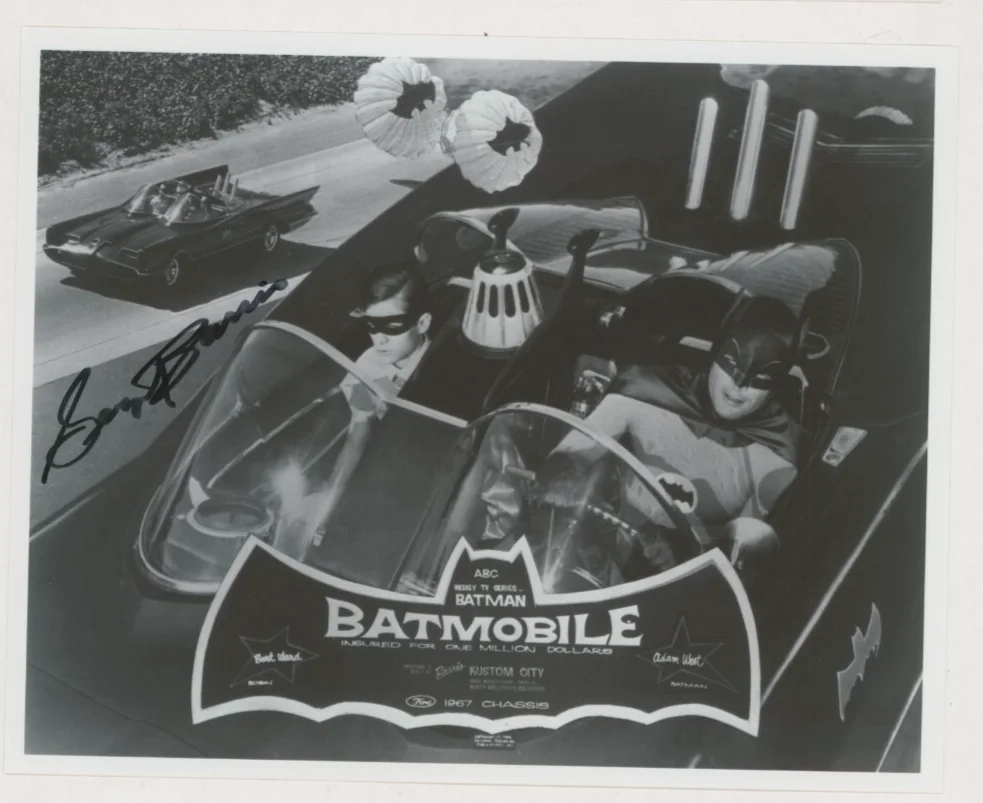 George Barris — George Barris SIGNED Batman Batmobile Photo / Adam West & Burt Ward TV Show
