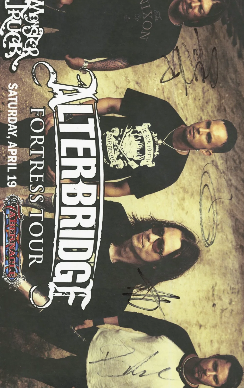 Alter Bridge autographed gig poster Myles Kennedy, Mark Tremonti, Brian Marshall, изображение 2