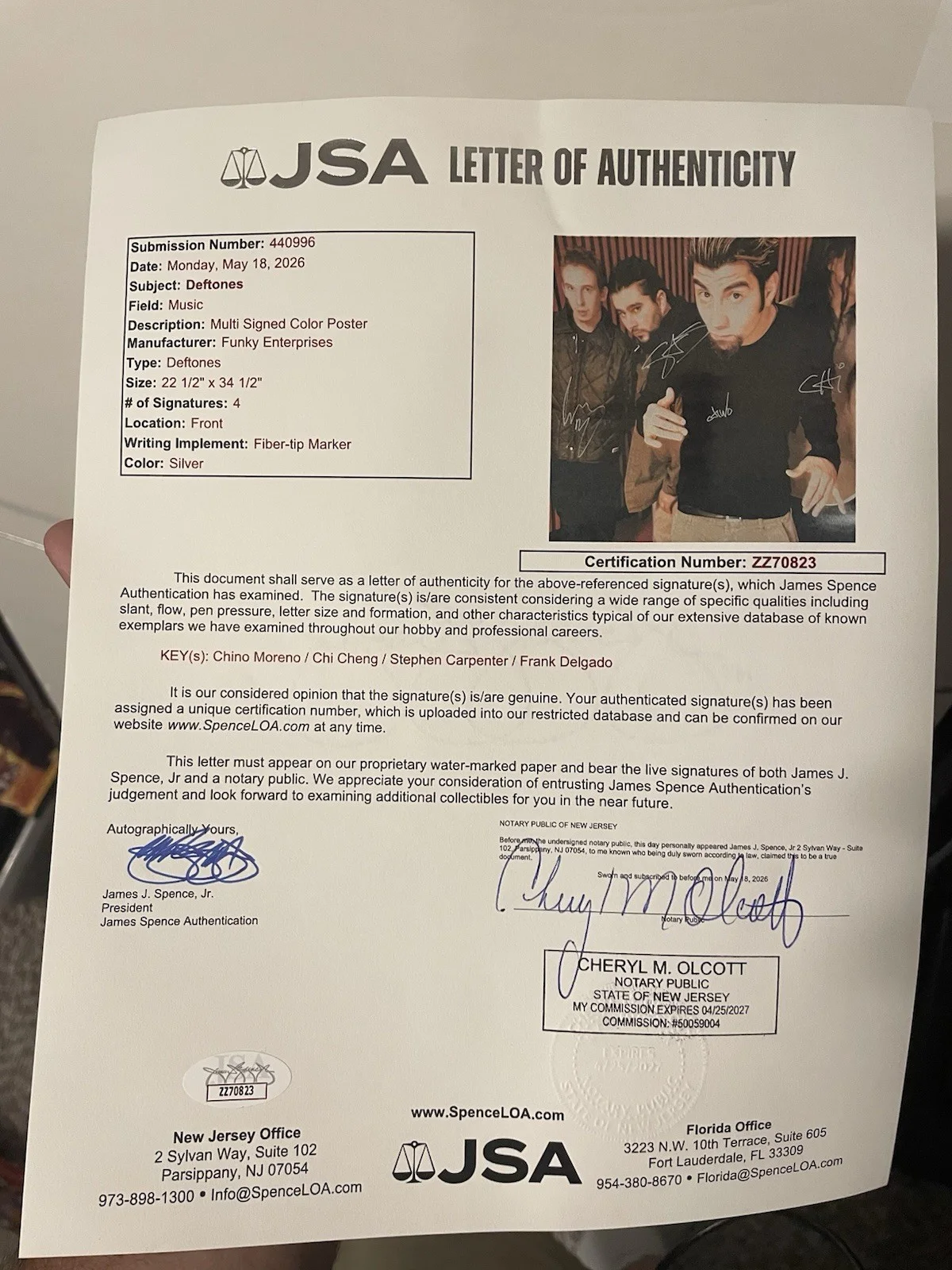 Deftones Vintage Signed 27x40 Chino Chi Rip Jsa Coa Poster Band Rare, image 2