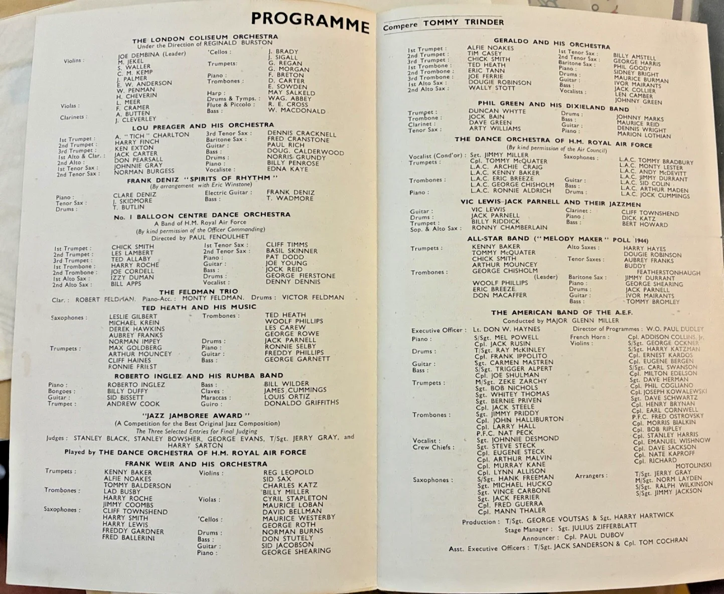 GLENN MILLER AEF BAND - 1944 LONDON JAZZ JAMBOREE 4-PAGE CONCERT PROGRAM, изображение 2