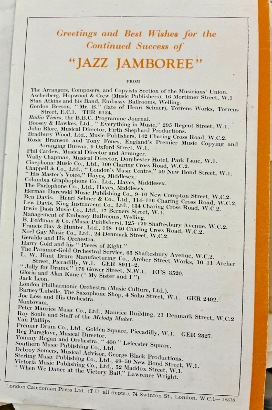 GLENN MILLER AEF BAND - 1944 LONDON JAZZ JAMBOREE 4-PAGE CONCERT PROGRAM, изображение 4