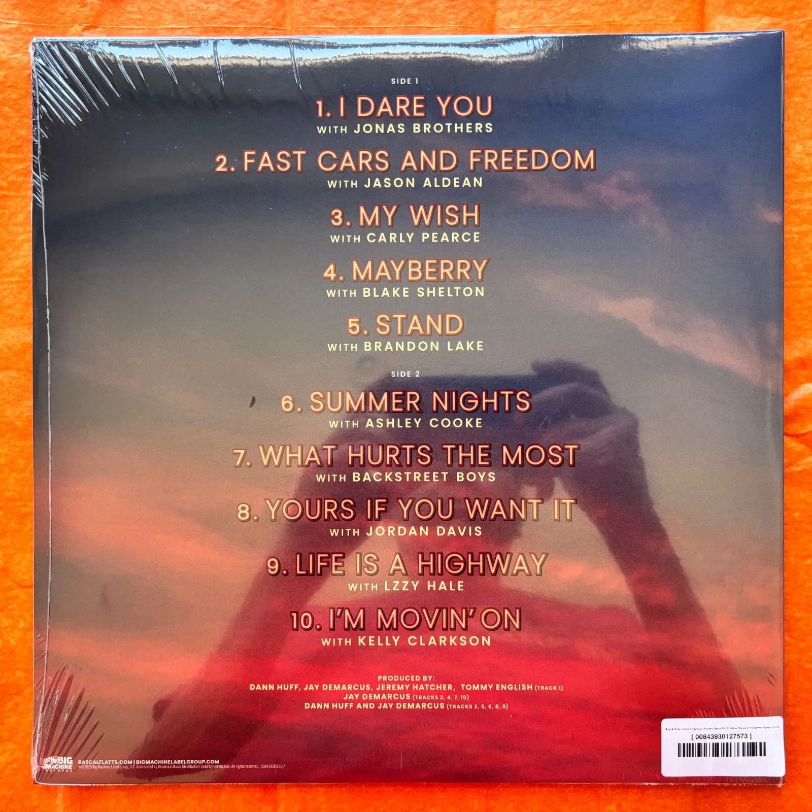 RASCAL FLATTS Life Is a Highway Refueled Duets TANGERINE COLORED Vinyl LP SIGNED, изображение 2