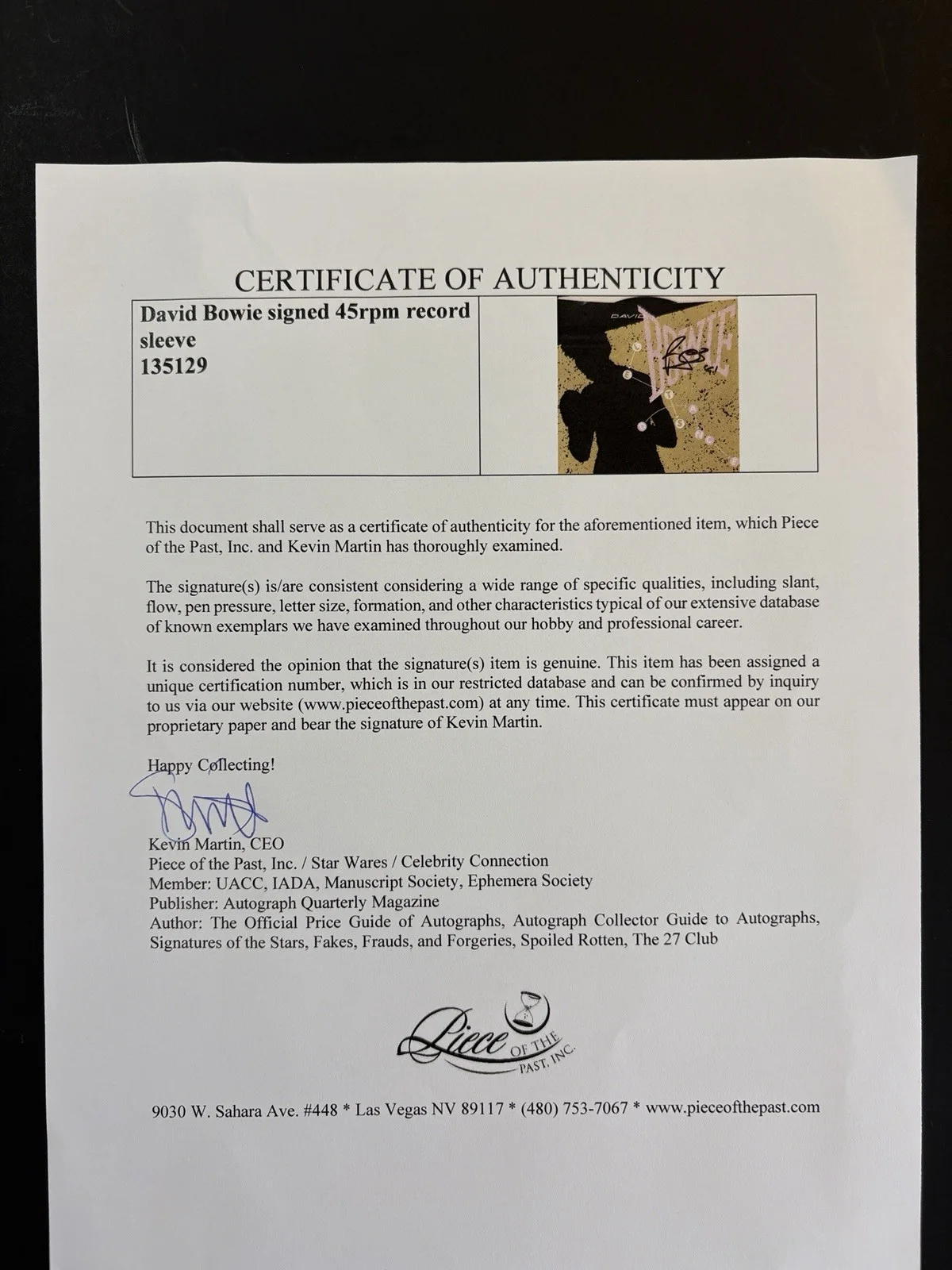 DAVID BOWIE signed Let's Dance vinyl 45 Record with COA, image 5