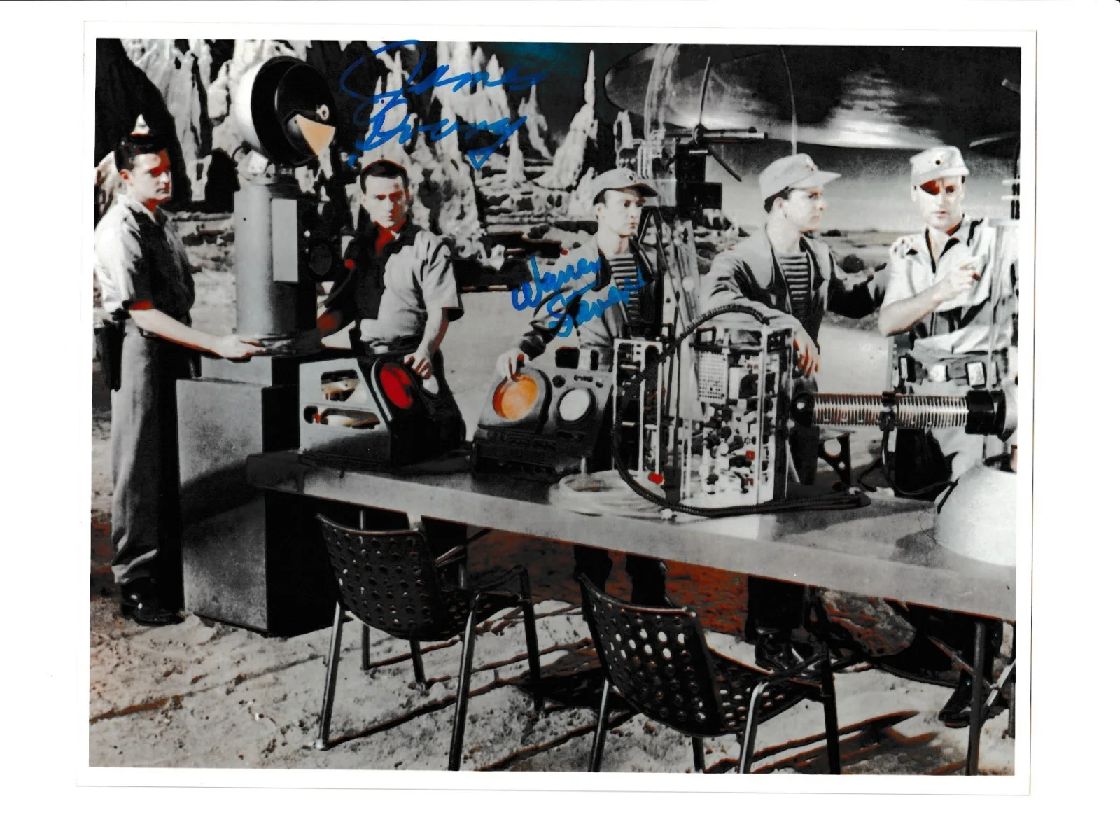 Warren Stevens & James Drury — 10x8 color photo "Forbidden Planet" autographed by Warren Stevens & James Drury