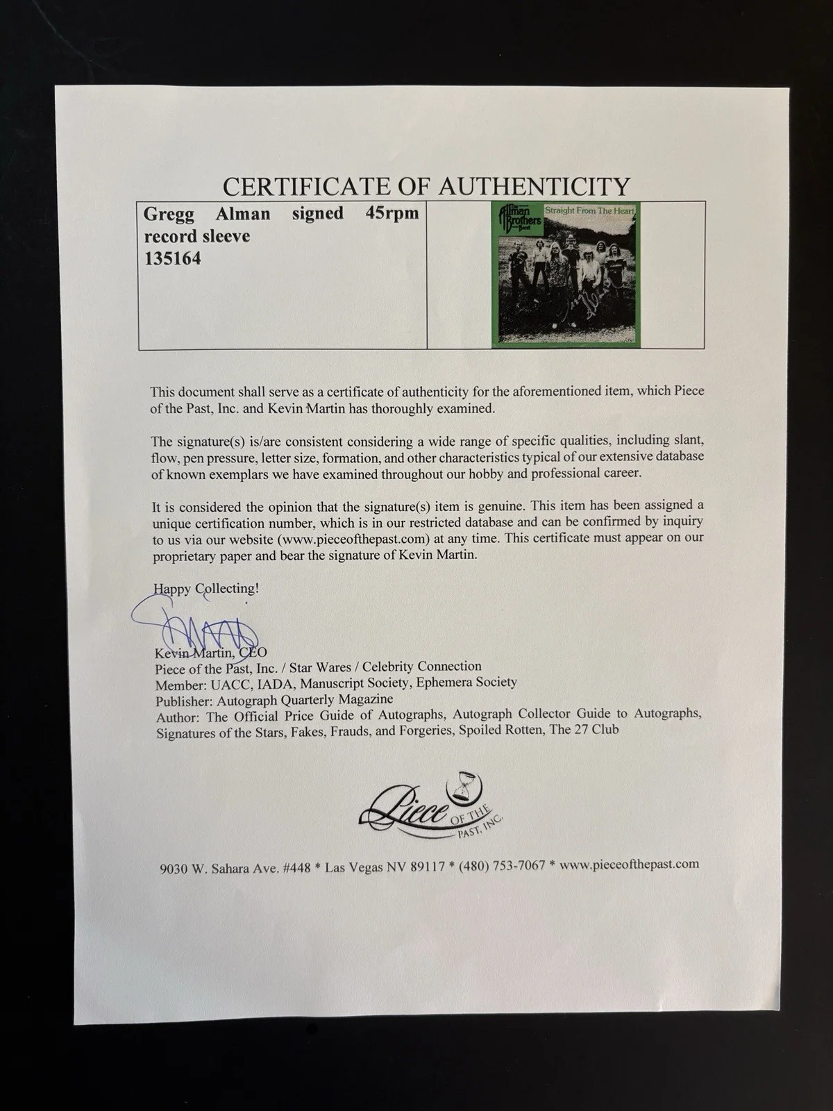 Gregg Allman signed vinyl 45 Record Sleeve with COA, image 5