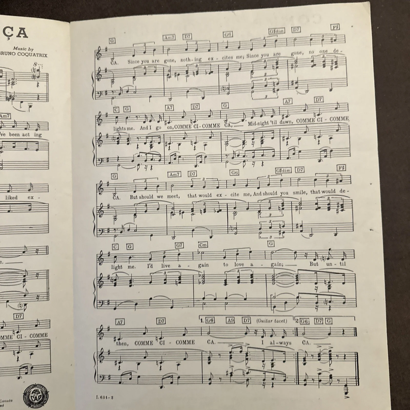 Frank Sinatra Autographed sheet Music Comme Ci, Comme Ca Signed In Black Ink ￼￼, image 3