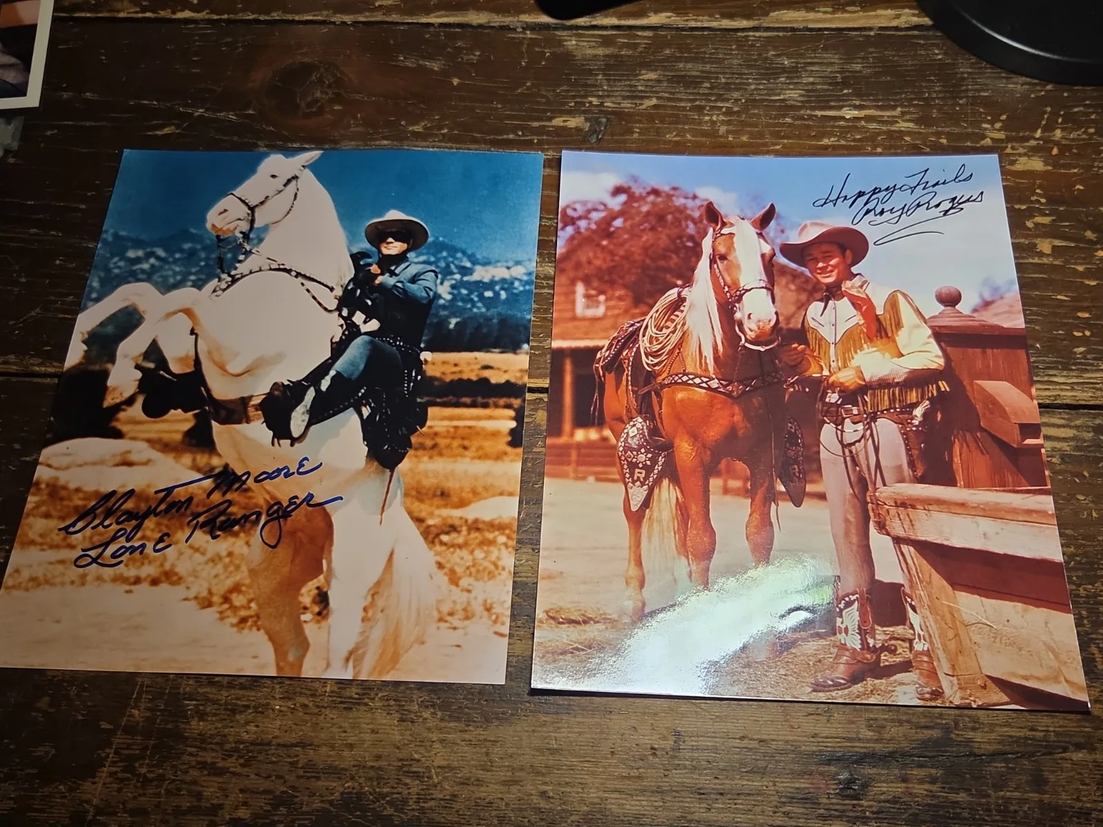 Clayton Moore — Lone Ranger and Roy Rogers 8x10 Photos Authentic Signed Cowboy Photo Pair