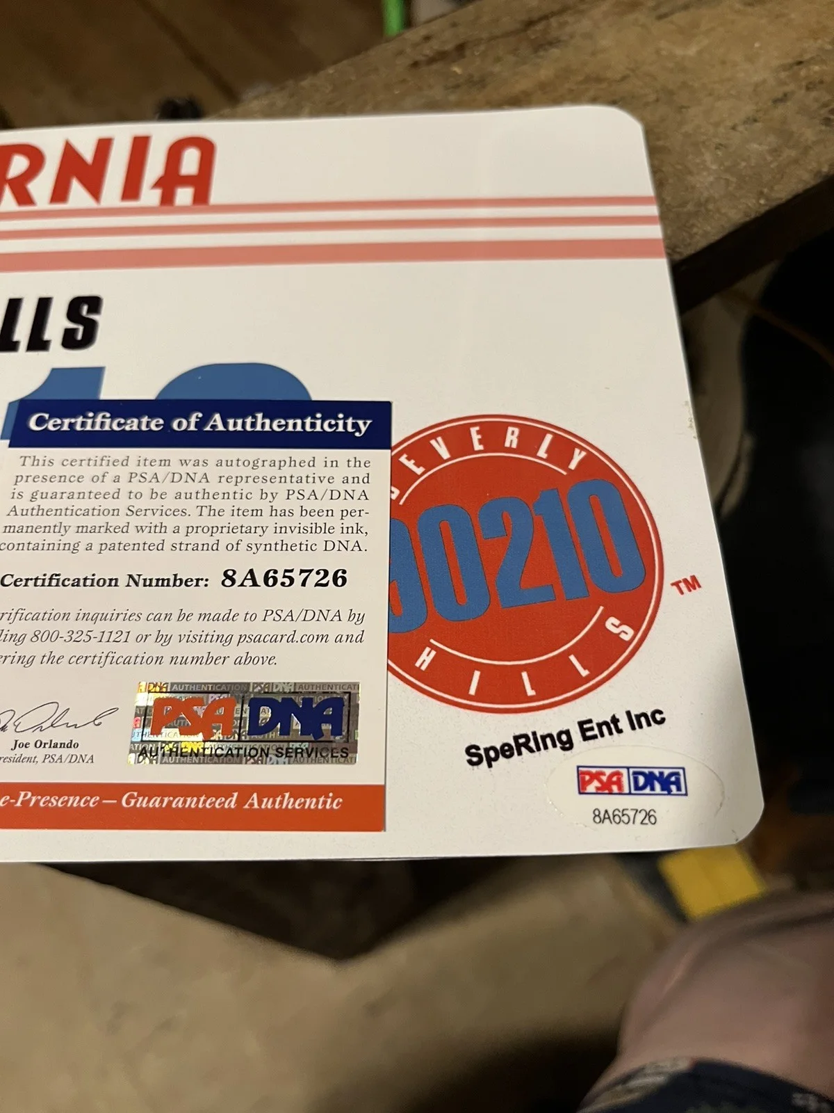 Tori Spelling — Tori Spelling Donna Martin Bevery Hills 90210 Signed License Plate PSA COA Auto, изображение 3