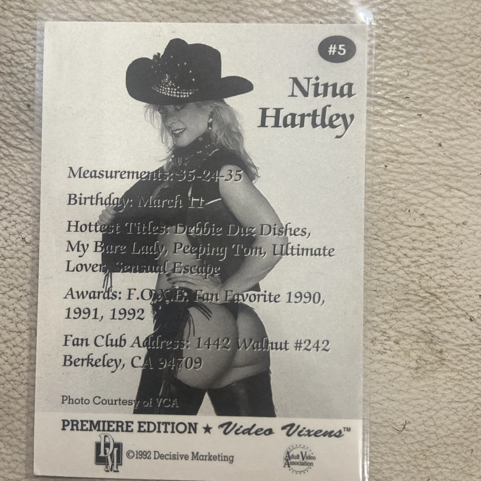 Jenna Jameson — Nina Hartley Signed 1992 Video Vixens #5 Porn Star card Auto hot blue ink, изображение 3