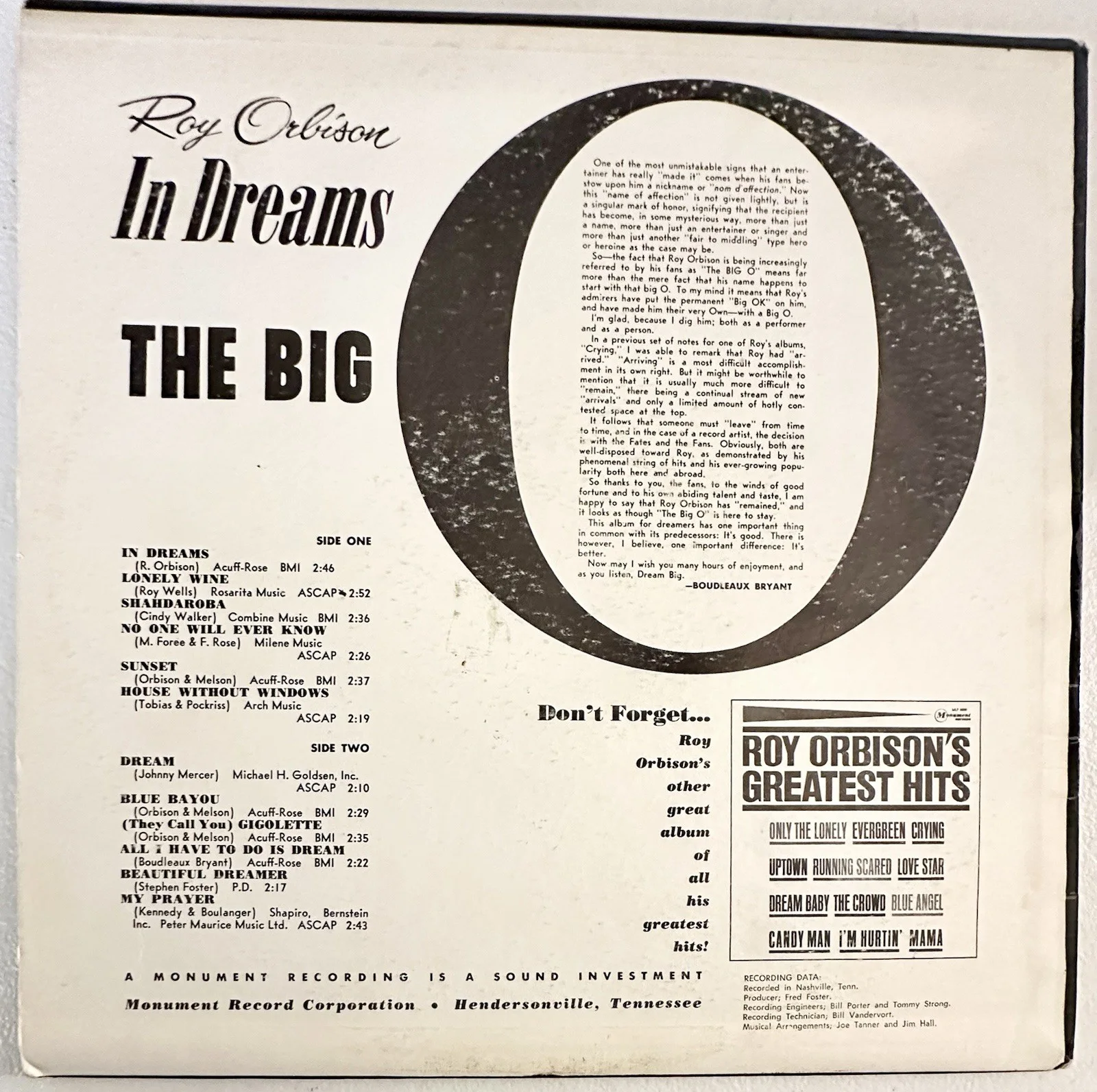 Roy Orbison Signed LP Album, image 2