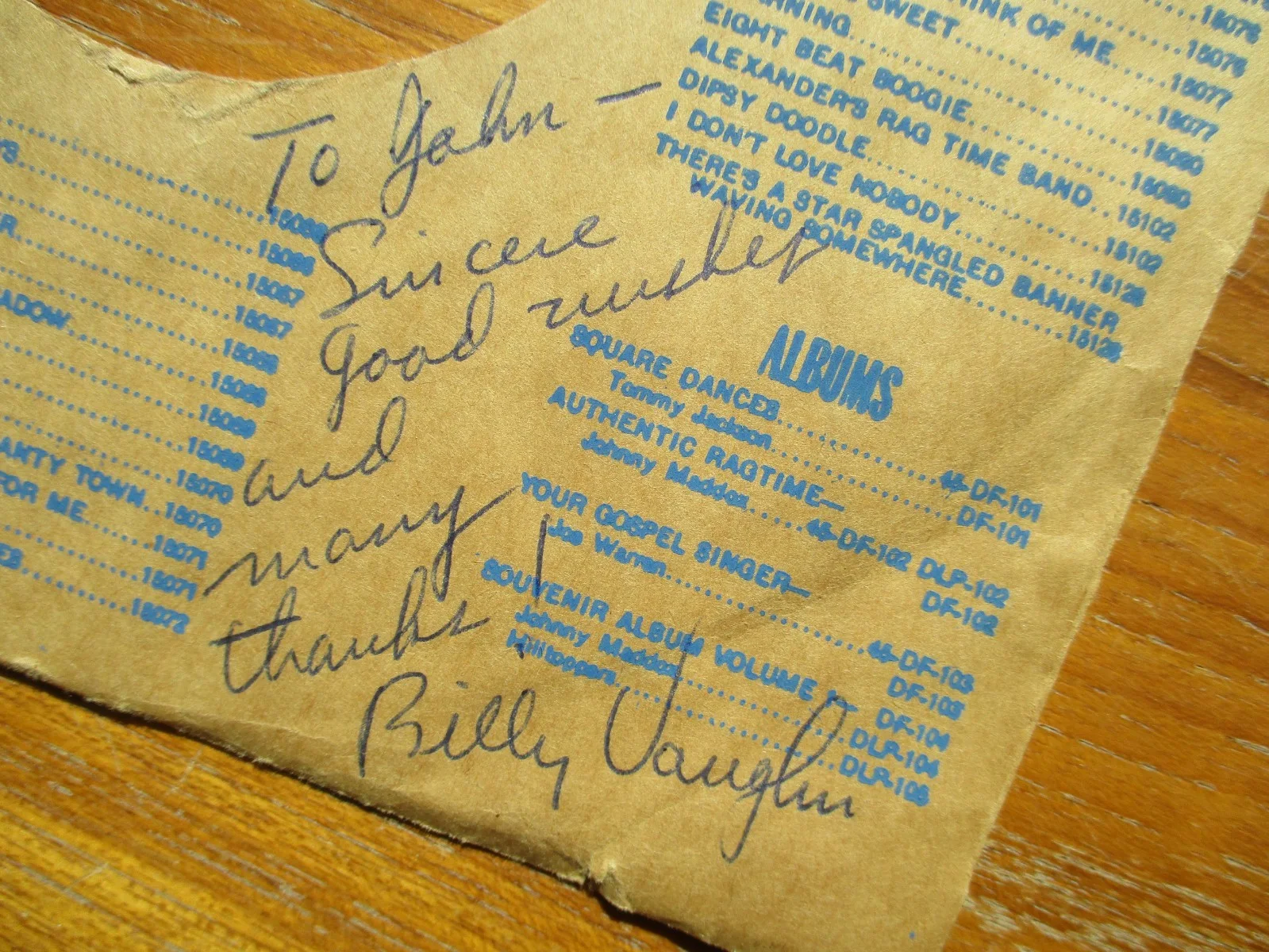 Billy Vaughn 45 RPM Inscribed/Signed On Sleeve From John Gilliland Estate, image 2