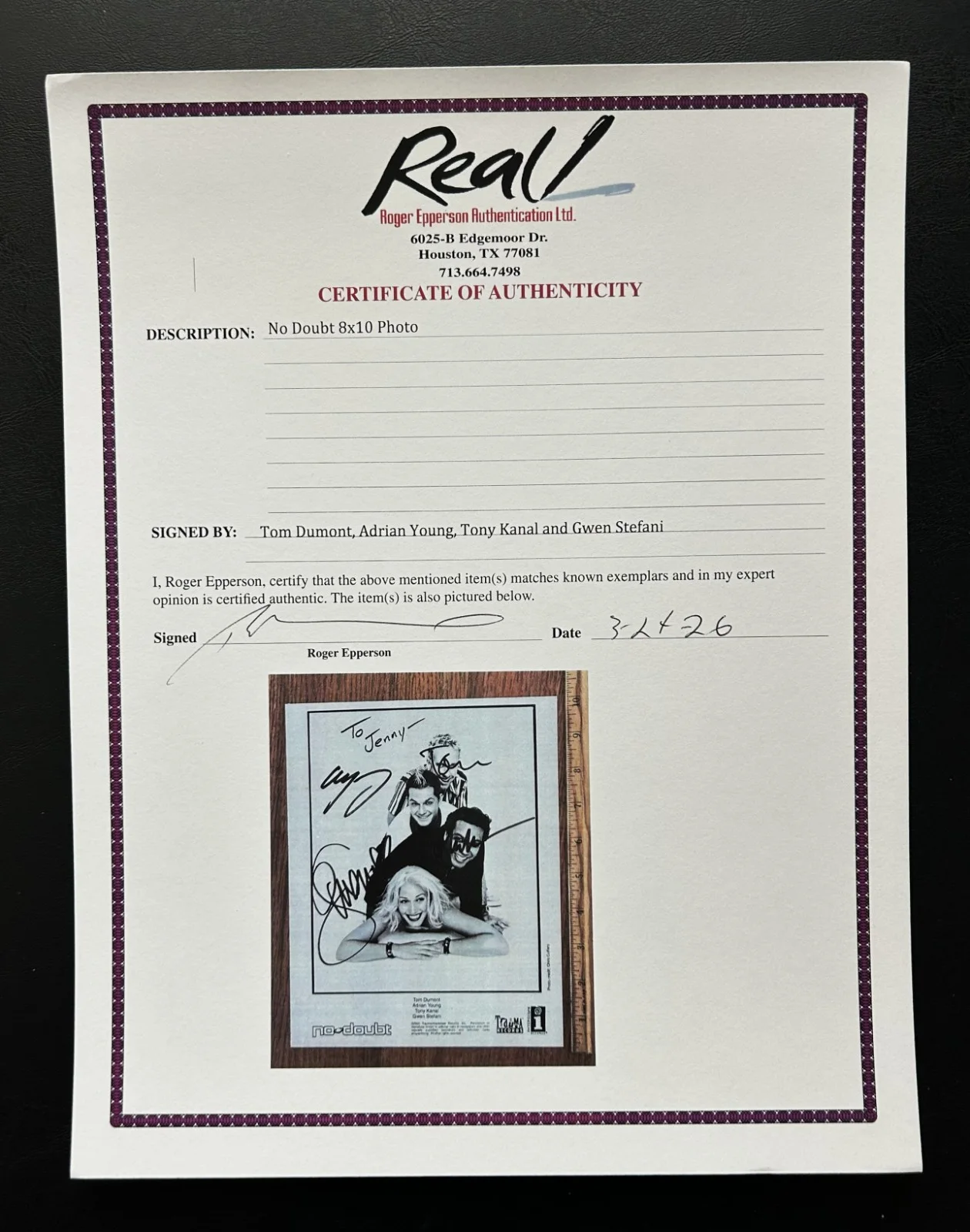 NO DOUBT - all 4 members — No Doubt Band Signed / Autographed 8X10 Photo Gwen Stefani +3. COA by REAL!, image 3