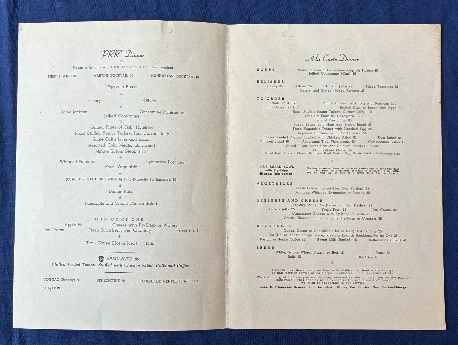 Ronald Colman Robert Taylor — 1940 PRR Menu Signed Robert Taylor Ronald Colman Pennsylvania Railroad, image 4