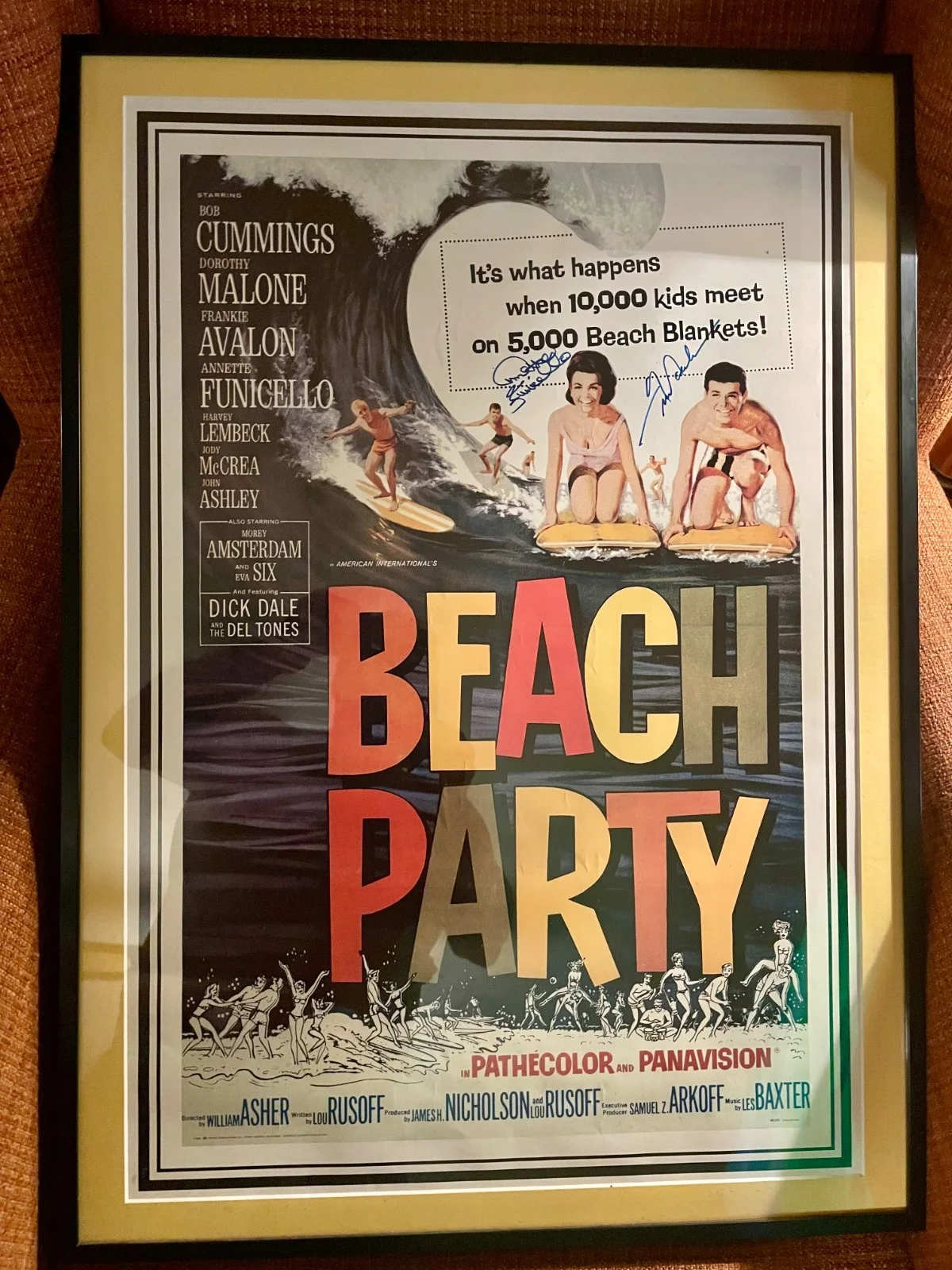 Annette Funicello & Frankie Avalon — Matted/Framed "Beach Party" poster signed by Annette Funicello & Frankie Avalon