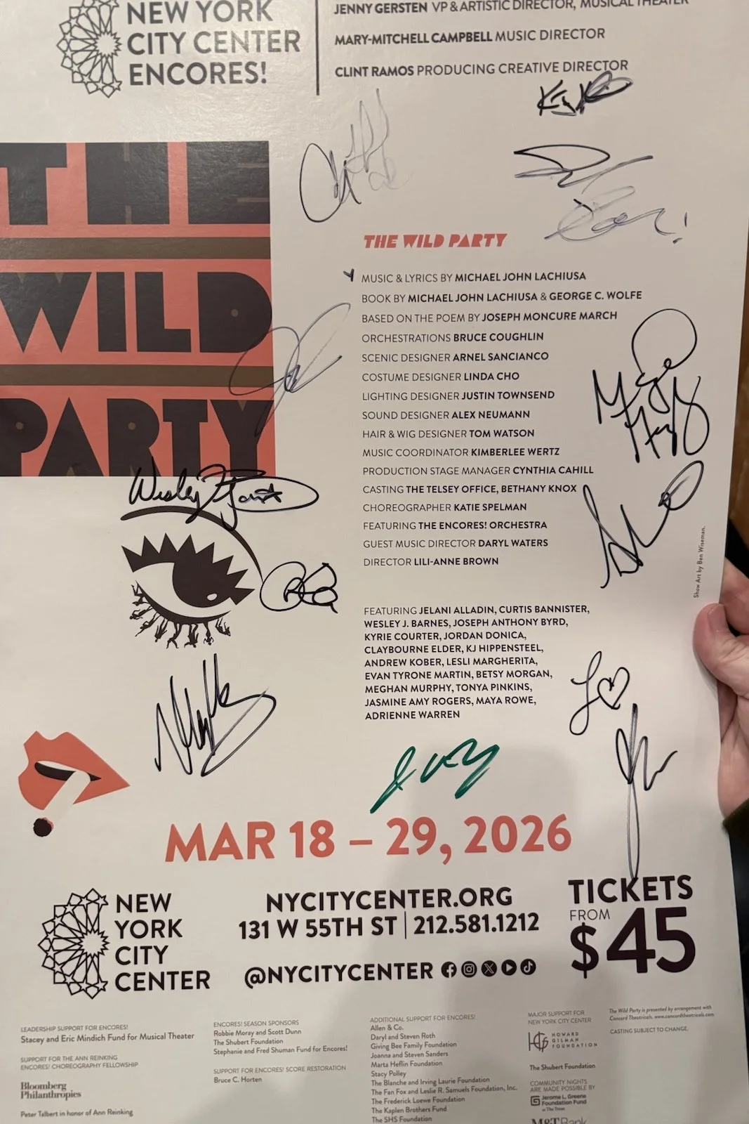 Wild Party Encores City Center Broadway Cast Signed Poster Musical, изображение 2