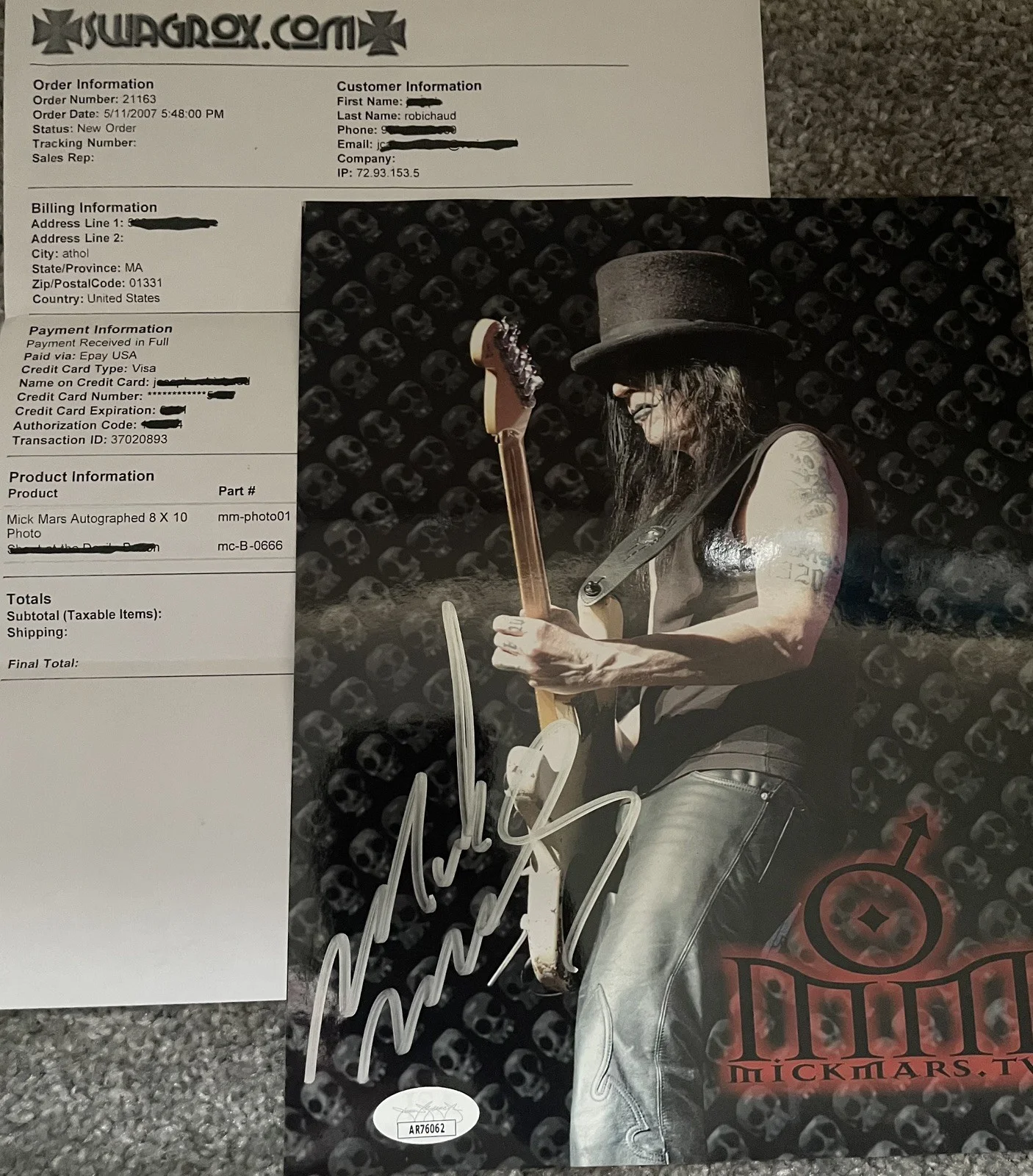 Mick Mars Autographed 8x10 MM Motley Crue JSA, image 5