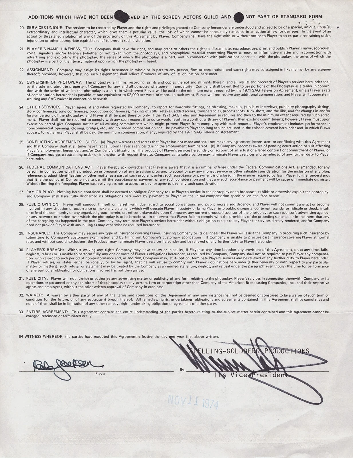 Kate Jackson — KATE JACKSON - CONTRACT SIGNED 08/19/1974, image 2