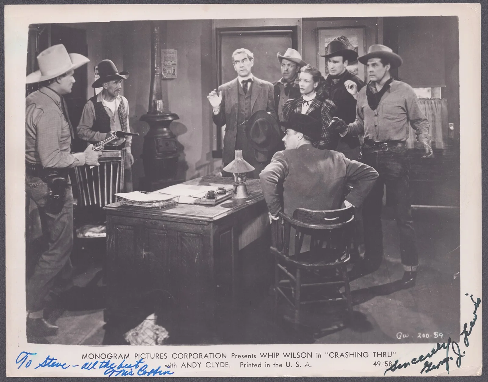George J. Lewis, Tris Coffin — CRASHING THRU MOVIE CAST - INSCRIBED PRINTED PHOTOGRAPH SIGNED