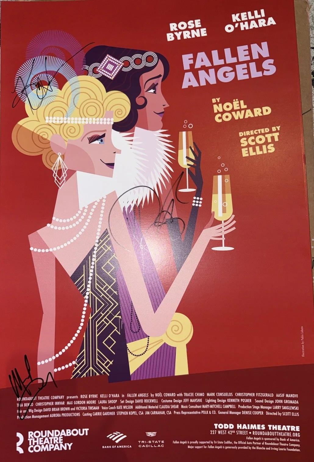 Fallen Angels Byrne O Hara Consuelos Signed Broadway Poster Window Card, изображение 2