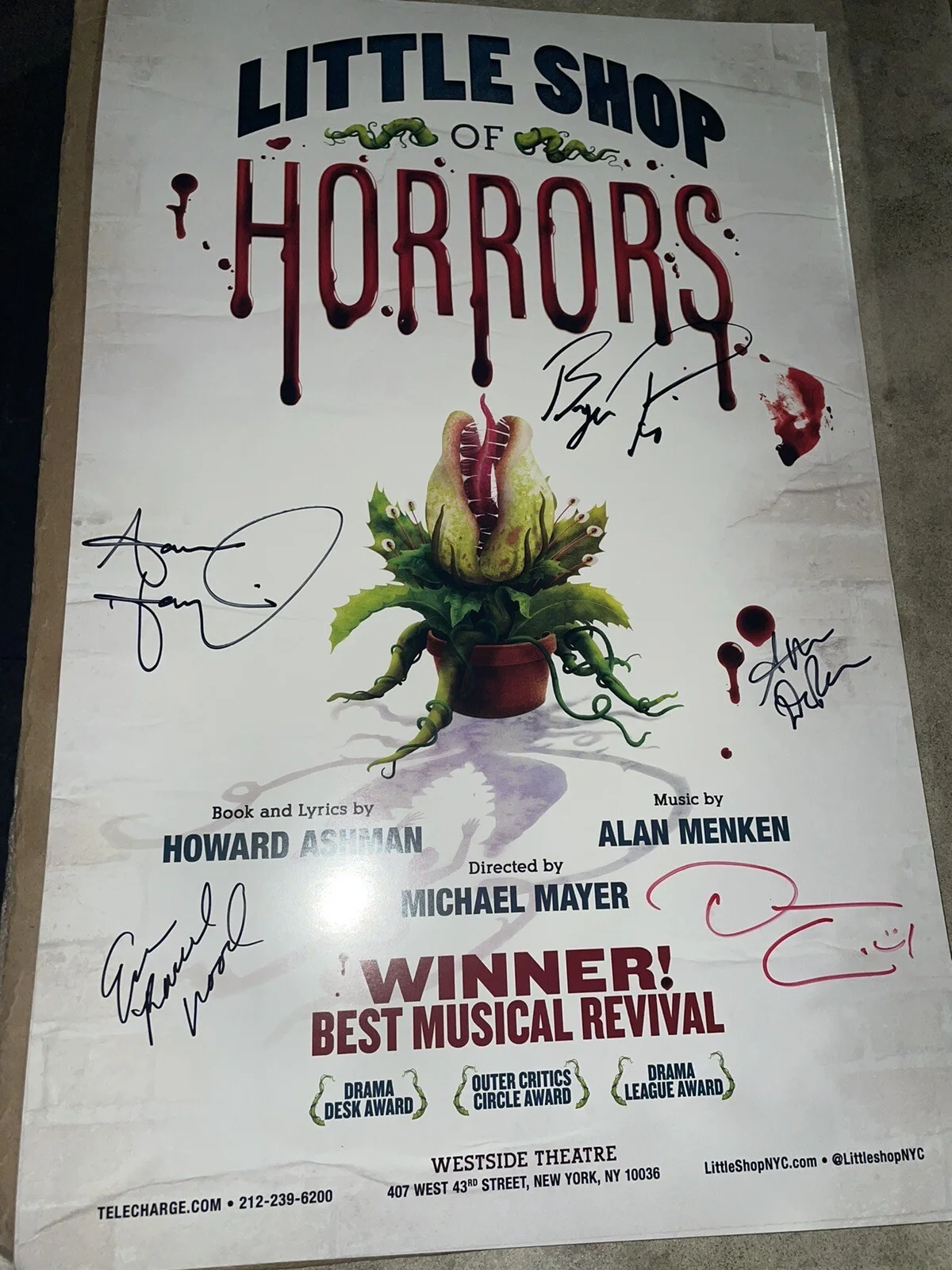 PROOF Darren Criss + Evan Little Shop Of Horrors Signed Broadway Musical Poster, изображение 2