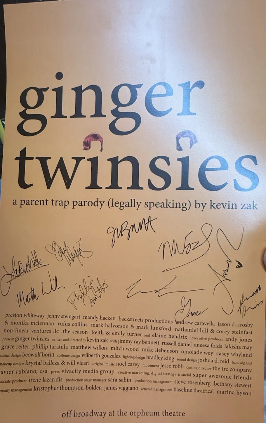 Ginger Twinsies Cast Signed Off Broadway Poster Parent Trap Parody Disney, изображение 2
