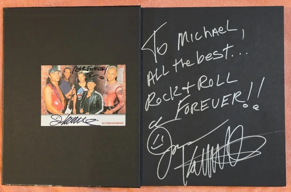 Scorpions autographed Rock N Roll Forever book personalized by James Kottak, image 2