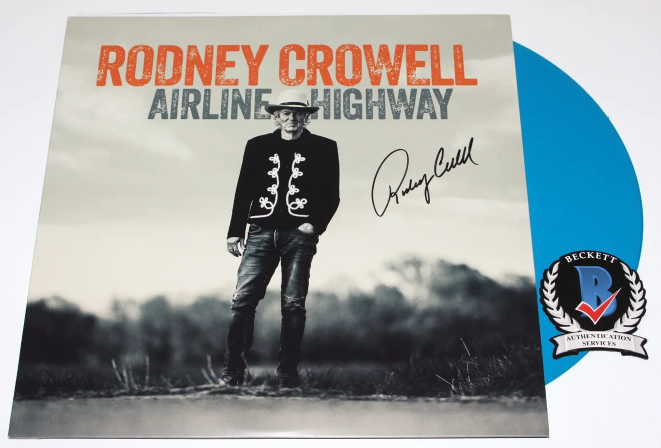 RODNEY CROWELL SIGNED 'AIRLINE HIGHWAY' ALBUM VINYL RECORD LP BECKETT BAS COA, изображение 2