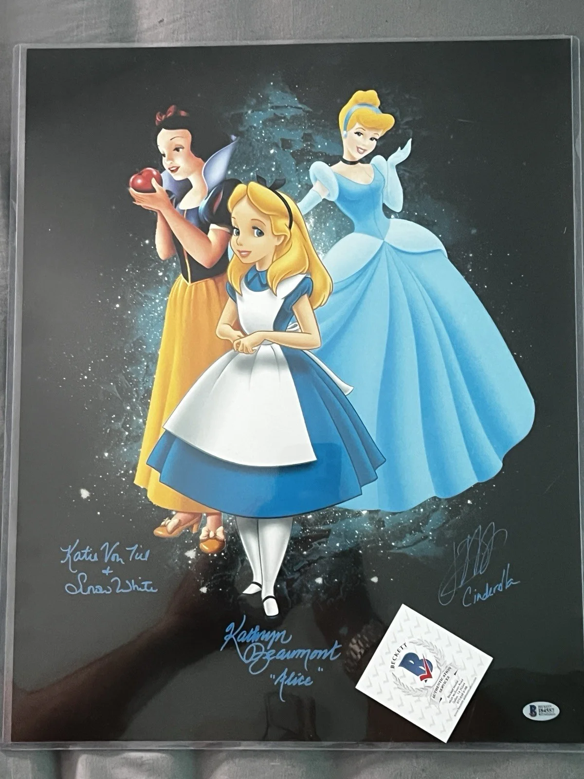 Kathryn Beaumont, Katie Von Till, Jennifer Hale — Disney Princess Multi Signed Photo BAS Witnessed COA Alice Snow White Cinderella