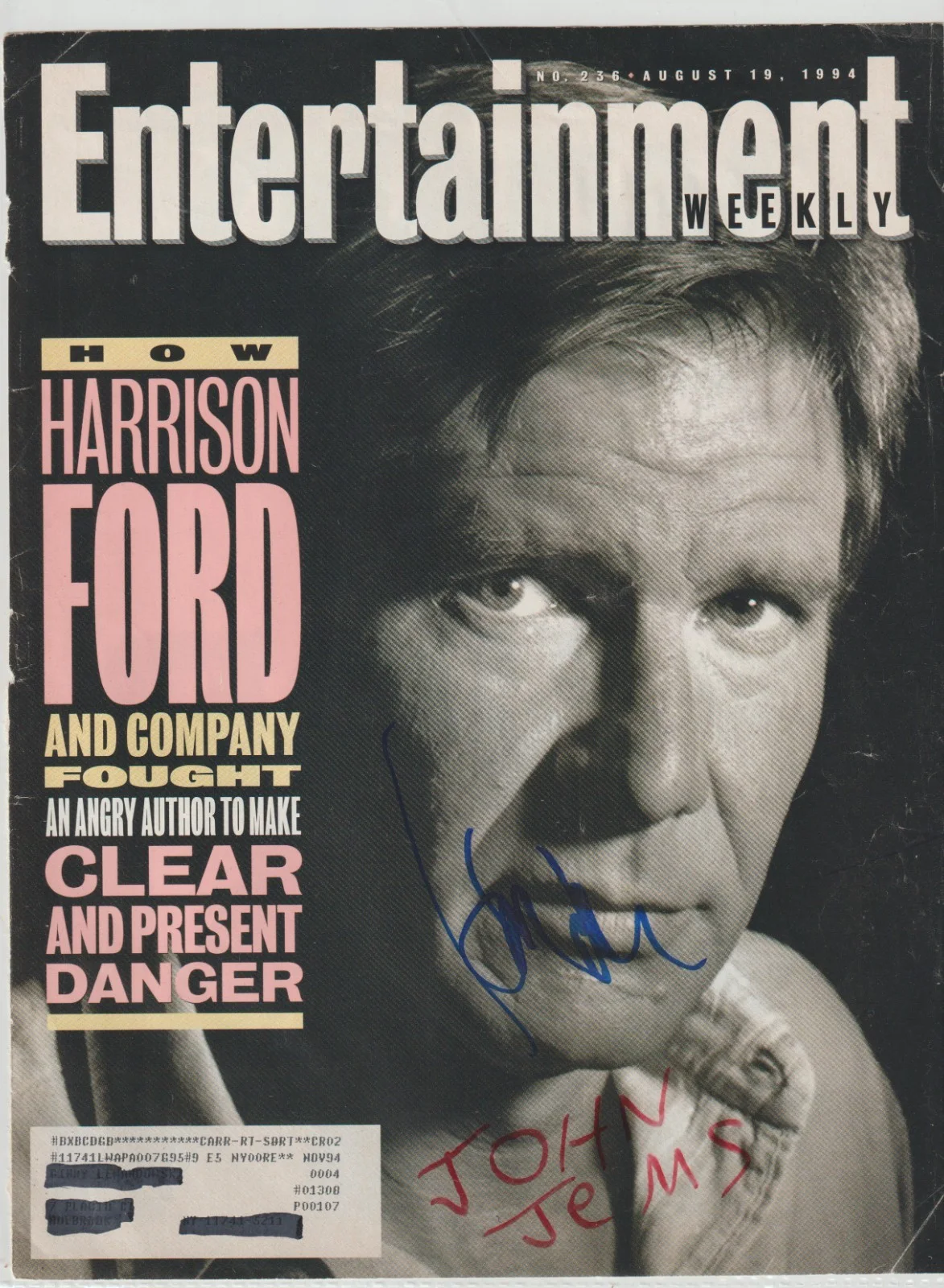 HARRISON FORD — HARRISON FORD Hand Signed ENTERTAINMENT WEEKLY COVER -IN PERSON, IN FRONT OF ME