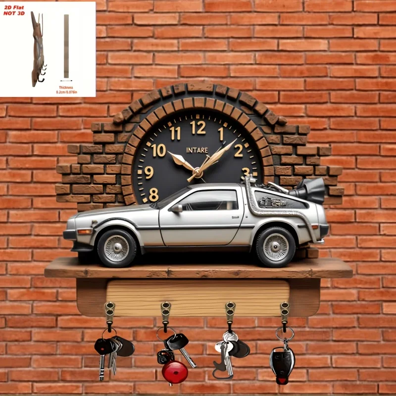 Back to the future Car-Shaped Key Holder made of Wood, - NEW- 9x11, изображение 3