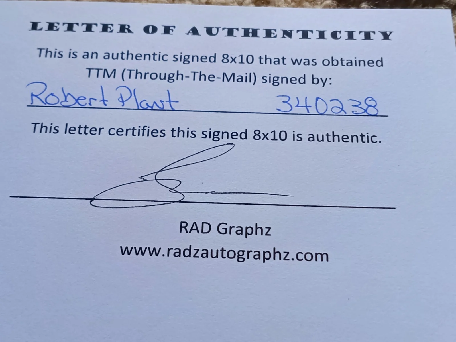 Led Zeppelin Robert Plant Autograph Signature, image 3
