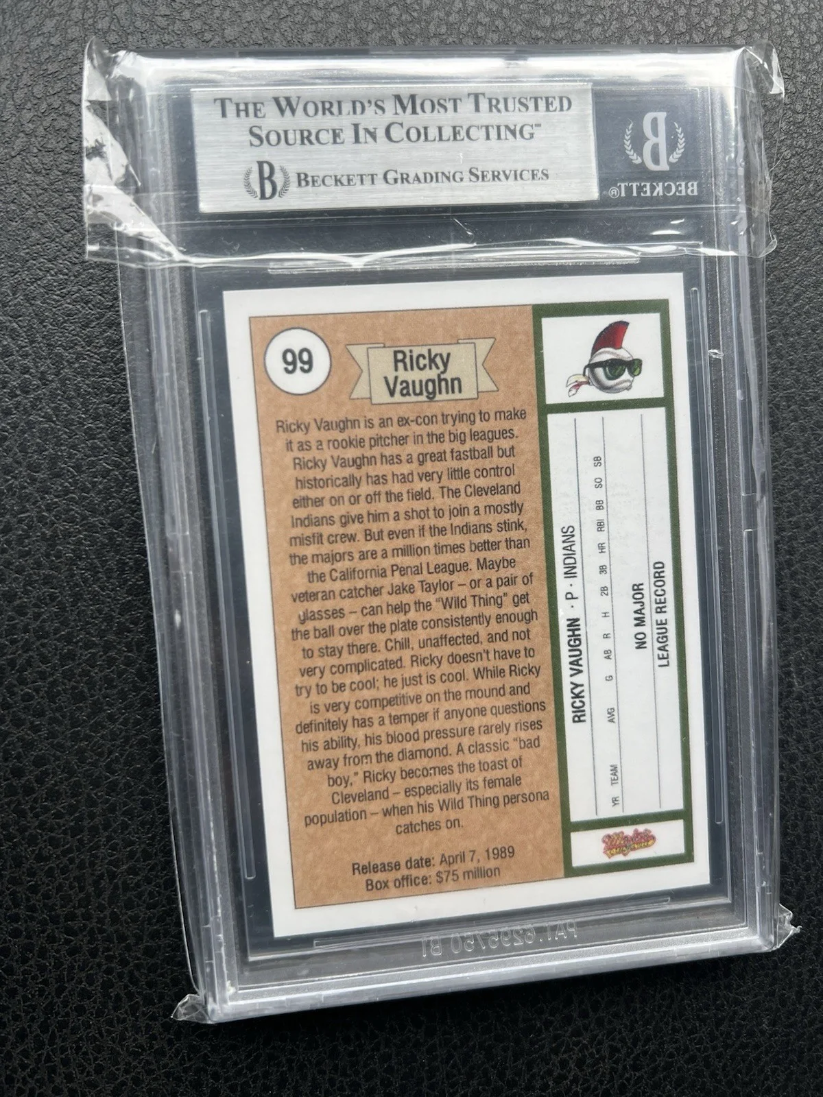 Charlie Sheen Autographed Card Wild Thing Ricky Vaughn BGS Authenticated, image 2